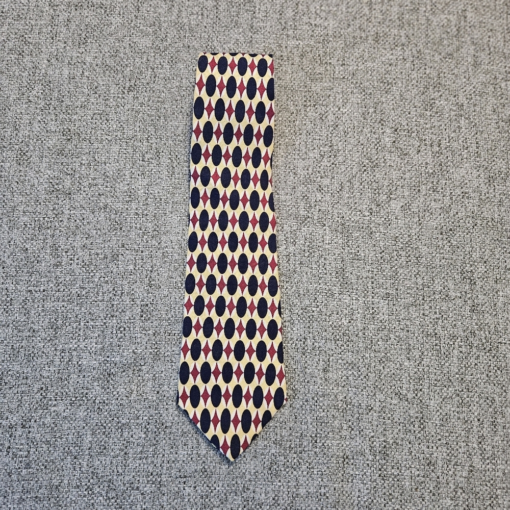 VTG Liberty of London 100% silk necktie Yellow Bue Burgandy Geometric 3.8" wide